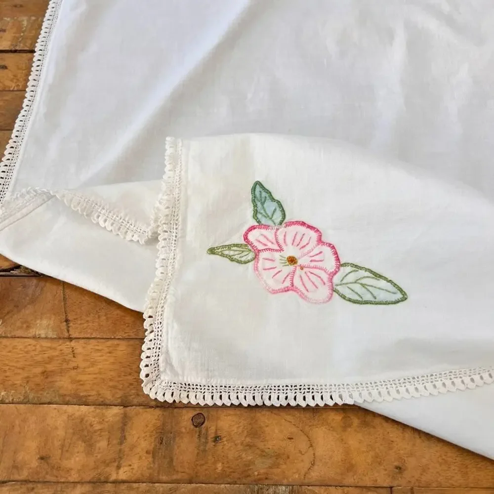 Vintage Cotton White Tablecloth 49 x 52